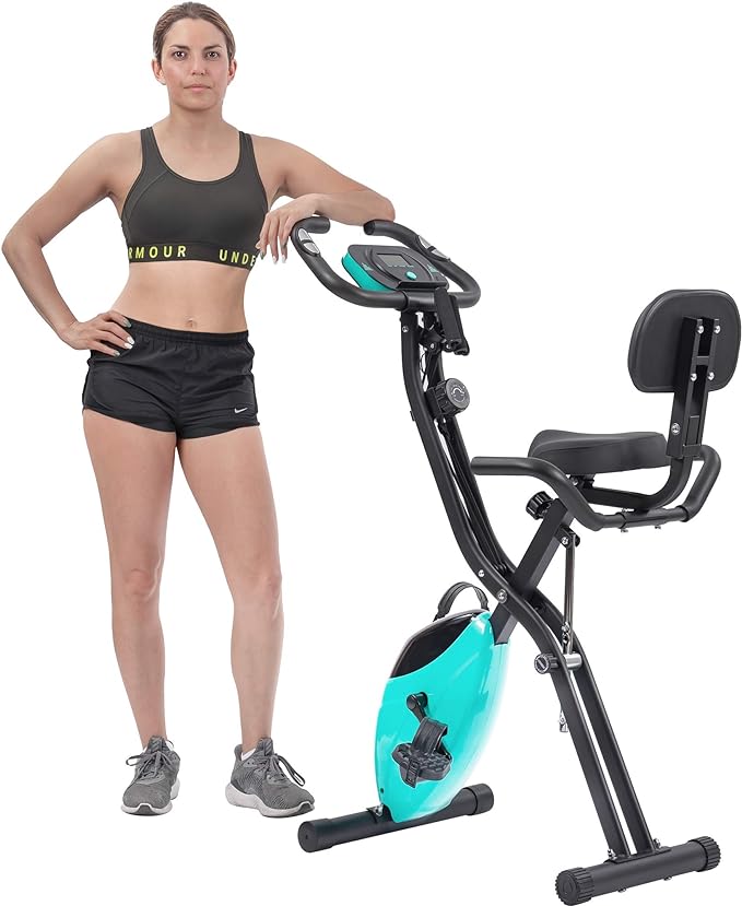 Merax Merax Exercise Bike Foldable, Upright and Recumbent Indoor Cycling Fitness Equipment with 10-Level Adjustable Resistance, Arm Bands and Backrest for Home Workout