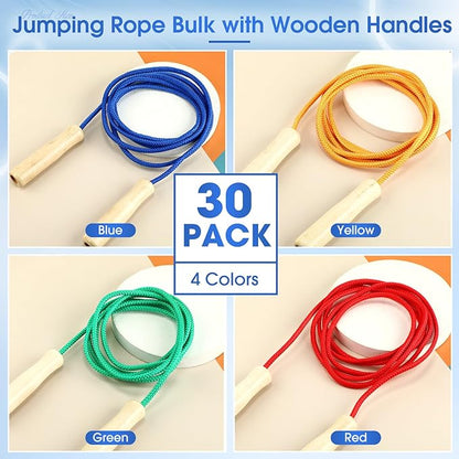 30 Pack Jumping Rope Bulk with Wooden Handles 8.53 Ft Adjustable Long Skipping Rope for Multiplayer Double Dutch Jump Rope for Kids Adults Exercise Outdoor Fun School Sport Game Gift