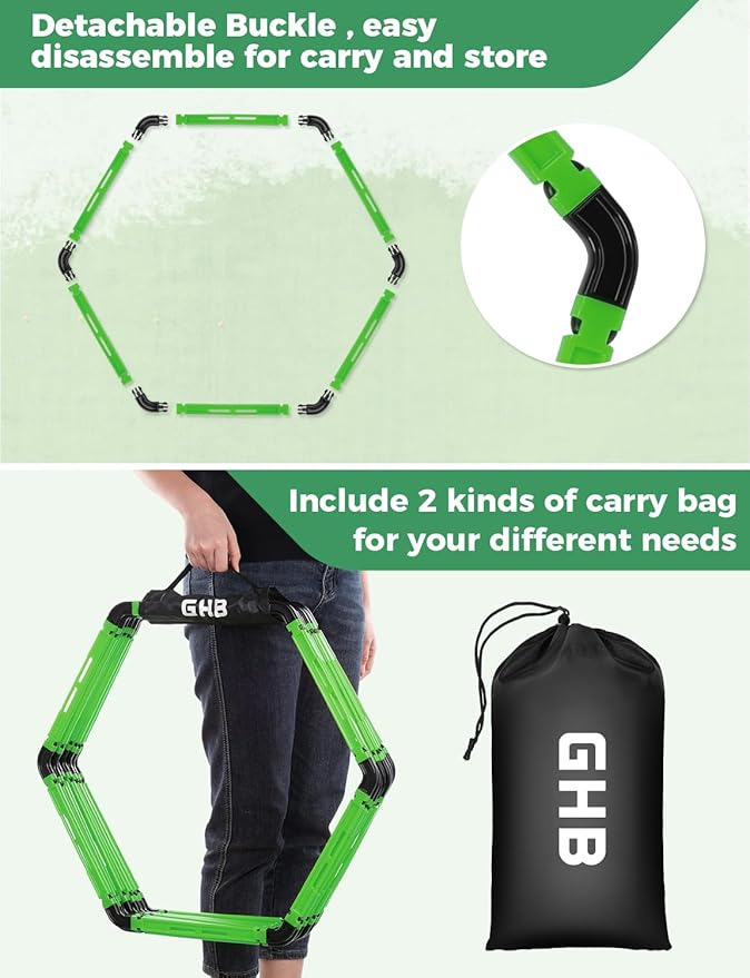 GHB Hex Agility Rings Speed Rings with Carrying Bag 6 Set Portable Hexagon Rings, Agility Hurdles for Agility Footwork Training