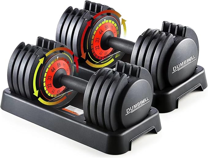 25/55 lbs Pair Adjustable Dumbbells Set, Adjustable Weights Dumbbells Set for Men and Women with Anti-Slip Fast Adjust Weight by Turning Handle