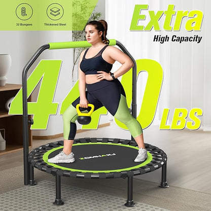 Foldable Mini Trampoline, 40"/48" Rebounder Trampoline for Adults & Kids, 450lbs Capacity with U-Shaped Adjustable Bar, Indoor Fitness Workout Exercise Equipment