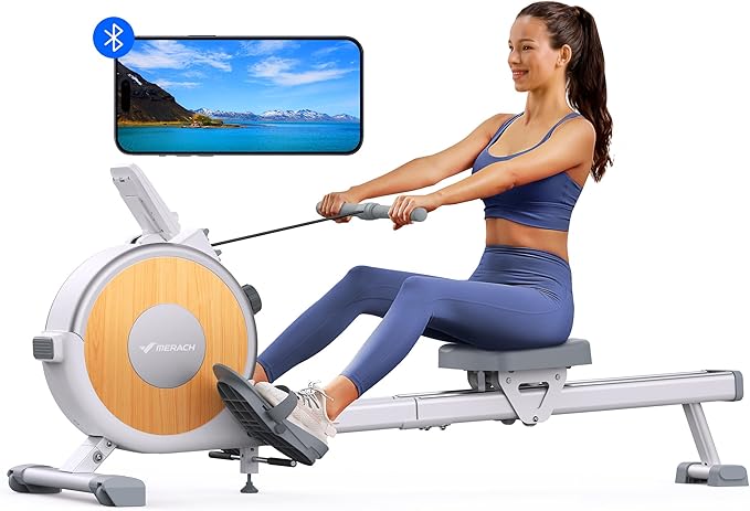 MERACH Rowing Machine, Magnetic Rower Machine for Home, 16 Levels of Quiet Resistance, Dual Slide Rail with Max 350lb Weight Capacity, App Compatible