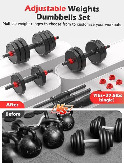 Adjustable Dumbbells Set 55/70/90lbs Free 3 in 1 Dumbbells