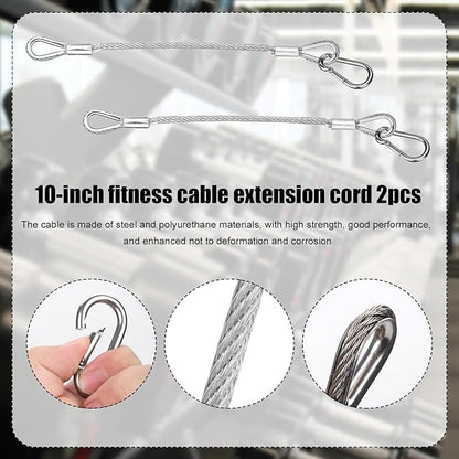 2 pcs 10" Gym Extension Cables, Rope Attachment for Cable Machine LAT Pulldown Attachment Tricep Pull Down Replacement Workout Rope Home Gym Machine Accessories Gym Equipment Compatible with Bowflex