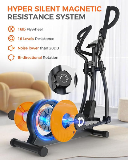 pooboo Elliptical Machine, Elliptical Exercise Machine with 16-Level Resistance&Hyper-Quiet Magnetic Driving System, Elliptical Machine for home with LCD Monitor&15.5IN Stride, 400LBS Weight Capacity