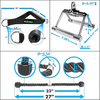 A2ZCARE Combo Tricep Press Down Cable Attachment - Cable Machine Accessories for Home Gym with Multi Option