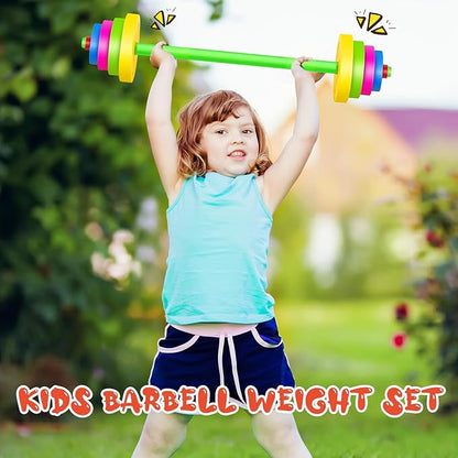 Leyndo 2 Set Kids Barbell Weight Set Workout Equipment Colorful Workout Weights Kids Plastic Barbell for Children Toddler Beginner Exercise Gym Fitness Adjustable Weight Lifting Powerlifting