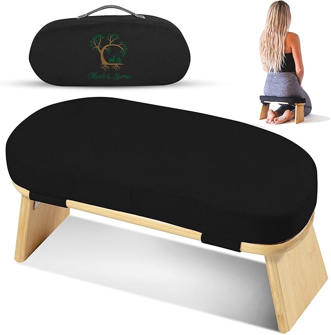 Monk & Llama Meditation Bench - Foldable, Ergonomic, Bamboo Kneeling Stool— Perfect Seiza Bench Meditation Stool Chair for Prayer & Travel - Deeper & Enjoyable Sessions