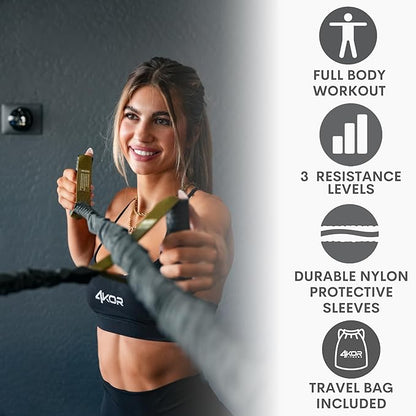 Resistance Cord Set by 4KOR Fitness, with Protective Nylon Sleeves, Handles, Anchors, and Carrying Bag. Perfect for Dynamic Warmups, CrossFit, and Rehab