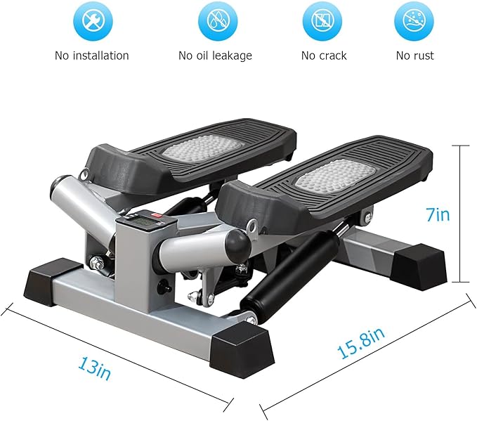 Stair Steppers for Exercise, Steppers for Exercise at Home, Hydraulic Mini Fitness Stepper with ResistancBands, 330lbs Weight Capacity，Stepper for Total Body Workouts.