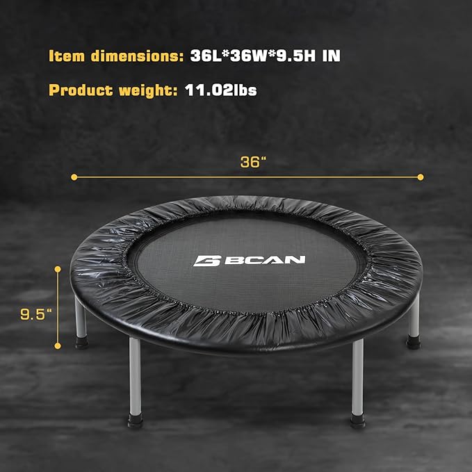 BCAN 36/38 Mini Trampoline Rebounder Trampoline for Adults Max Load 170lbs/300lbs Small Trampoline Exercise Trampoline Fitness Trampoline Indoor/Garden Workout