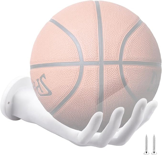 Basketball Holder, Wall Mounted Basketball Display Stand Hand Shaped Ball Stand Storage with Screws, Stylish Sculptured Hand Display Rack for Sports Ball Collections(COLOR:White)