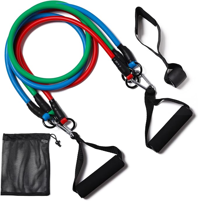 Resistance Bands with Handles, Single Resistance Bands, Exercise Bands with Handles, for Resistance Training, Physical Therapy, Home Workouts, Fitness, Pilates