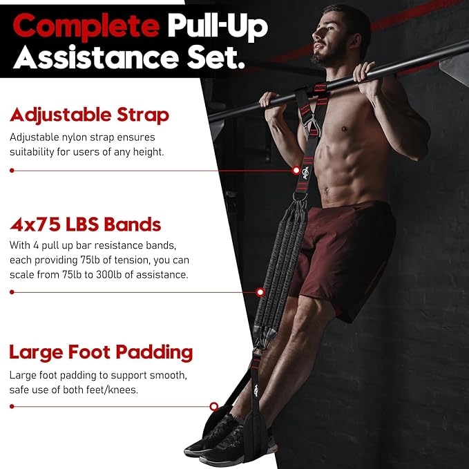 Pull Up Assistance Bands, Heavy Duty Assisted Pull Up Bands for Pull Up Assist, Adjustable Weight/Size with Fabric Feet Mats, Upgrade Pull Up Assist Bands for Strength Training