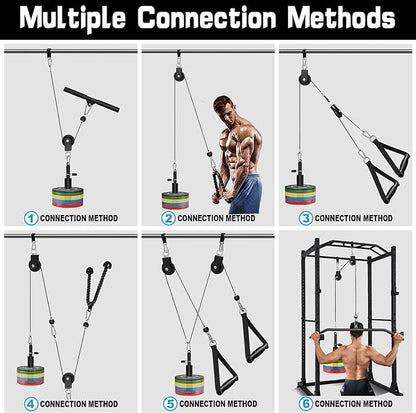 Weight Cable Pulley System Gym, Upgraded Cable Pulley Attachments for Gym LAT Pull Down, Biceps Curl, Tricep, Arm Workouts - Weight Pulley System Home Gym Add On Equipment