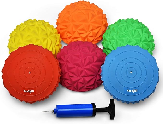 Yes4All Hedgehog Balance Pods for Exercise, Core Body Balancing, Balance Pods for Kids & Adults with Hand Pump - Set of 6