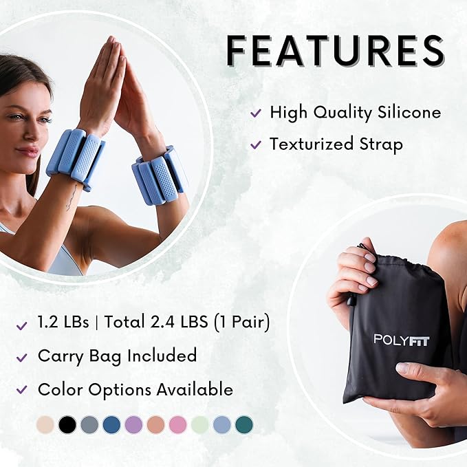 Polyfit Wrist & Ankle Weights - 1 Pair - Wearable Ankle Weights for Women and Men - Wearable Bracelet for Exercise, Yoga, Walking, Running, Dance, Barre, Pilates, Cardio, Aerobics