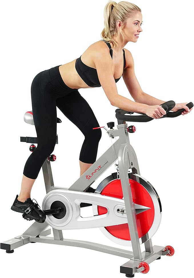 Sunny Health & Fitness Pro Cycling Stationary Bike, 40 LB Flywheel & 4-Way Adjustable Seat for Home Exercise & Indoor Cycle/Cardio Workout, Optional Exclusive SunnyFit App Enhanced Bluetooth Link