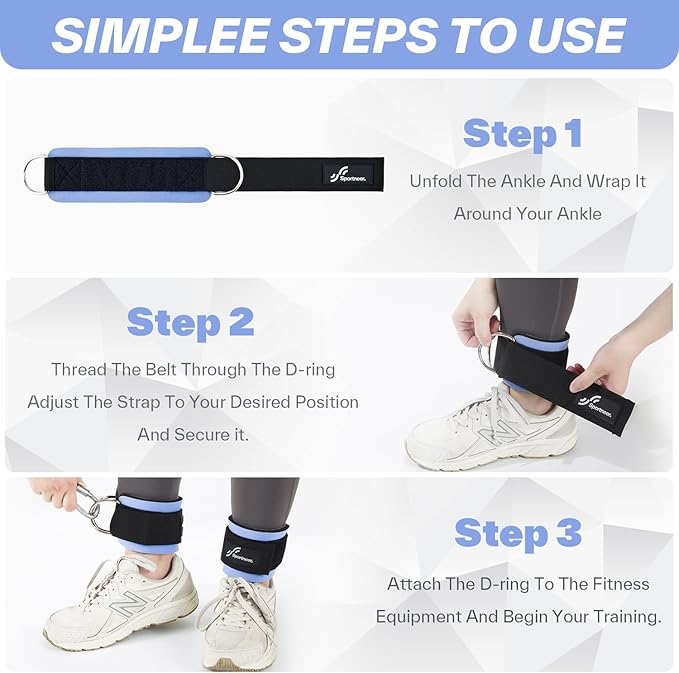 Sportneer Ankle Strap for Cable Machine: Adjustable Ankle Straps (Pair) for Leg Extensions, Booty Hip Abductors, Kickbacks, Glute Workouts in Home and Gym