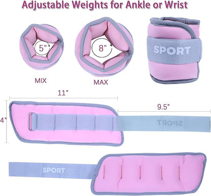 Ankle Weights for Women,4 lbs Medium Intensity Adjustable Arm or Leg Weight Strap Set, Wrist Weight for Yoga, Walking, Aerobics, Jogging, Gym