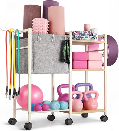 Yoga Mat Storage Rack Home Gym Equipment Workout Equipment Storage Organizer Yoga Mat Holder for Yoga Mat Foam Roller Dumbbells Kettlebells Resistance Bands and More Gym Accessories Women Men