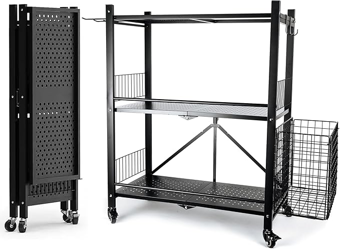 London & Byrd - Assemble in Minutes - Home Gym Storage Rack. Steel Construction, Heavy Duty Wheels, with Basket and Hooks. Great for Yoga mat Storage, Kettlebell Storage, and Small Dumbbell Storage.