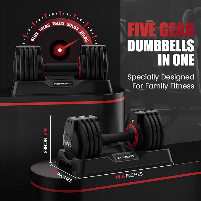 Mangko Adjustable Dumbbell 25LB Single Dumbbell Weight, 5 in 1 Weight Dumbbell with Anti-Slip Metal Handle, Suitable for Home Gym Exercise Equipment