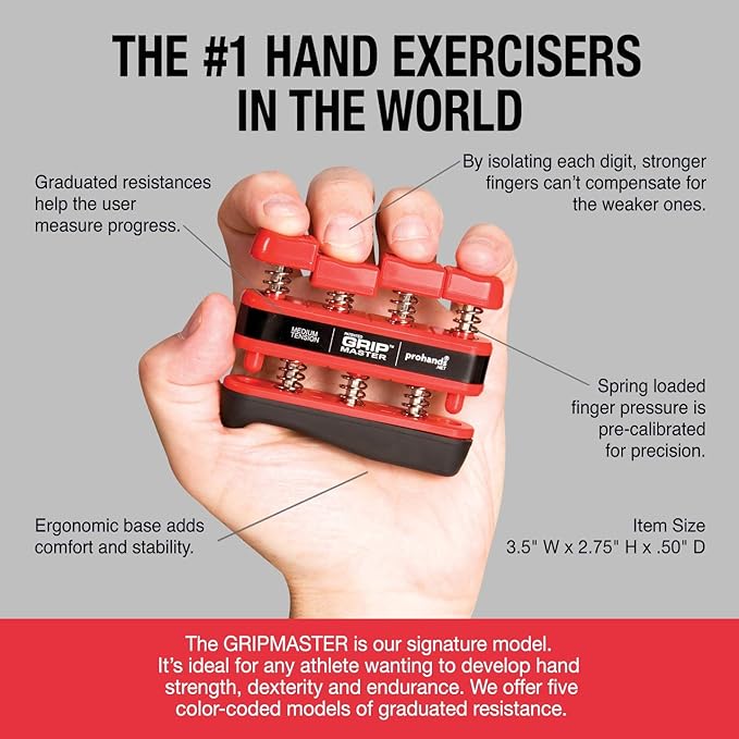 Gripmaster Hand Exerciser, Finger Exerciser (Hand Grip Strengthener), Spring-Loaded, Finger-Piston System, Isolate & Exercise Each Finger