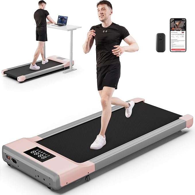 Smart Walking Pad, 2-in-1 Under Desk Treadmill for Home Office, Portable Walking/Jogging Machine with App & Remote Control, Fitness Data Recording