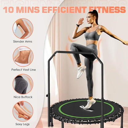 BCAN 450/550 LBS Foldable Mini Trampoline, 40"/48"/50" Fitness Trampoline with Bungees, U/T Shape Adjustable Foam Handle, Stable & Quiet Exercise Rebounder for Kids Adults Indoor/Garden Workout