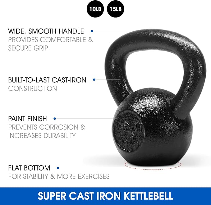 Yes4All Kettlebell Cast Iron Sets 5 - 10 - 15 - 20 - 25 - 30 lbs, Multi-Level from Beginners to Pros Kettlebell Set for Strength Training & Home Gym Equipment