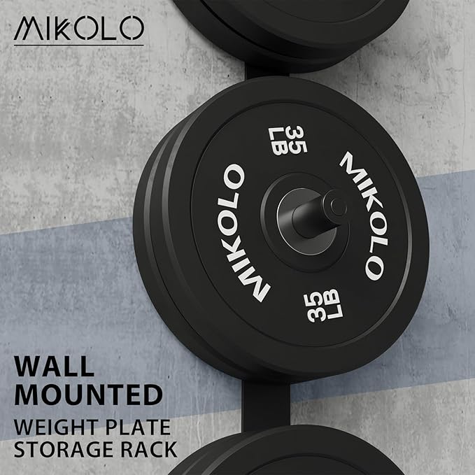 Mikolo Weight Plate Storage Rack, Wall Mounted Weight Plate Holder, Bumper Plate Storage for Home Gym, Fit 1"and 2"Plates