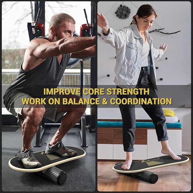 Sportneer Balance Board - 7 Modes Wobble Board with Adjustable Stoppers - Exercise Balancing Stability Trainer for Improve Balance, Surf Trainer & Physical Therapy - Roller and 2.8'' Ball Included