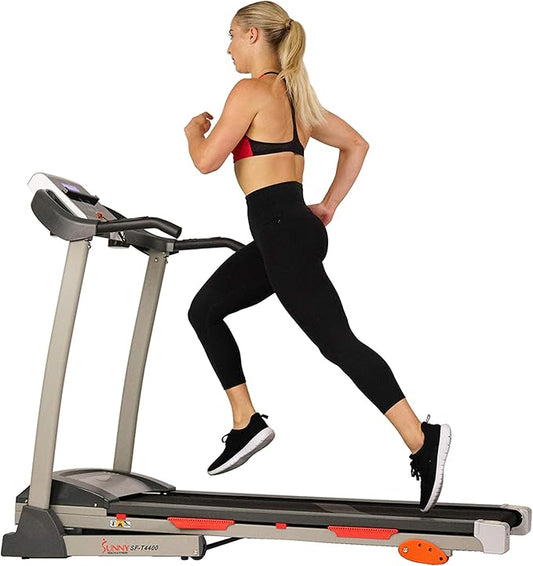 Sunny Health & Fitness Premium Folding Incline Treadmill with Pulse Sensors, One-Touch Speed Buttons, Shock Absorption, Optional Bluetooth with Exclusive SunnyFit App