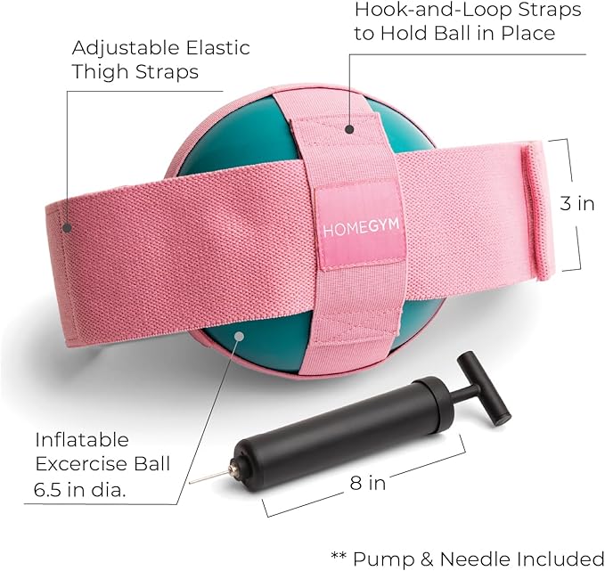 Exercise Thigh Toner with Adjustable 3lb Rubber Workout Ball , Includes Air Pump - Pink