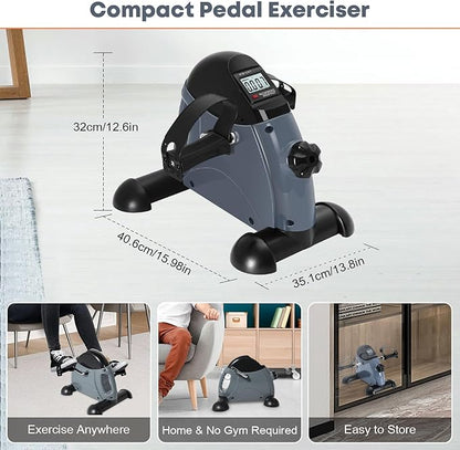 Mini Exercise Bike, AGM Under Desk Bike Pedal Exerciser Foot Cycle Arm & Leg Pedal Exerciser with LCD Screen Displays