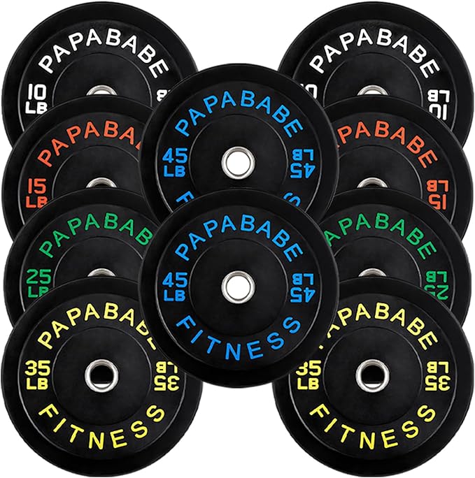 Papababe Bumper Plates, 2 Inch Olympic Weight Plates with Steel Hub Rubber Weights Plates for Weightlifting and Strength Training, Single, Pair & Set