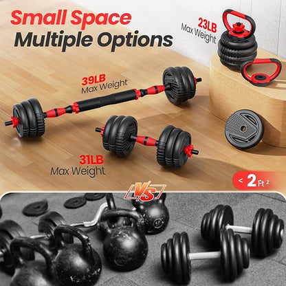 Adjustable dumbbell set, 20/35/55/70lbs Free Weights set with upgraded nut, 4 in 1 Weight Set Used as Kettlebells, Barbell, Push up Stand, Fitness Exercise for Home Gym Suitable Men/Women