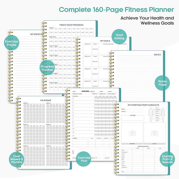 Fitness Workout Journal for Women & Men, A5(5.5" x 8.2") Workout Log Book Planner for Tracking, Progress, and Achieving Your Wellness Goals-Blue