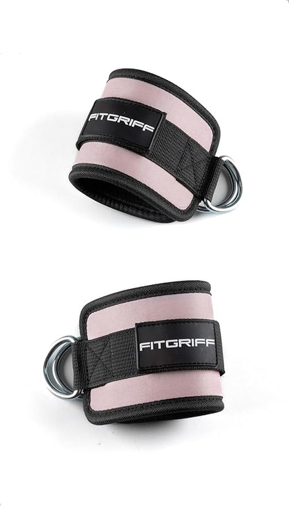 Fitgriff® Ankle Straps V1 for Cable Machine (2 Pieces) - Gym Workout Equipment - Leg Pulley Attachment, Kickback Straps