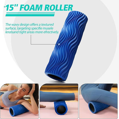 5 in 1 Foam Roller Set Muscle Massage Foam Ripple Roller for Deep Tissue Massage of The Back and Leg Muscles, Relieves Muscle Pain & Tightness, Improves Mobility (Blue)