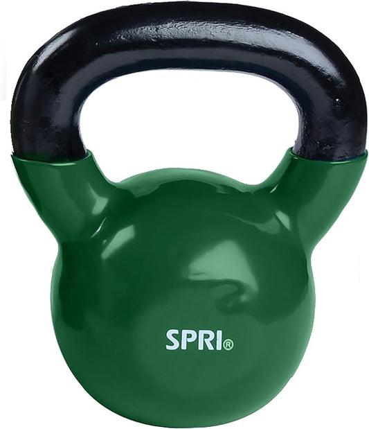 SPRI Kettlebell Weights Deluxe Cast Iron Vinyl Coated Comfort Grip Wide Handle Color Coded Kettlebell Weight Set