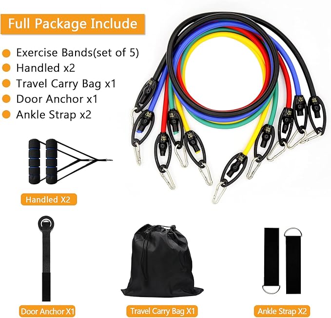 Resistance Bands Set (Pro) for Men & Women（11Pcs）- 5 Stackable Premium Cable Bands with Handles, Door Anchor, and Ankle Straps，Best Exercise Equipment for Your Home Gym- Stackable Up to 150 lbs