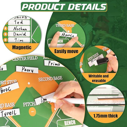 Magnetic Baseball Coach Clipboard, Dry Erase Coach Lineup Board, Premium Tactical Baseball Coaching Board with 40 Lineup Cards and Marker, Dugout Display Softball Coaching Accessories