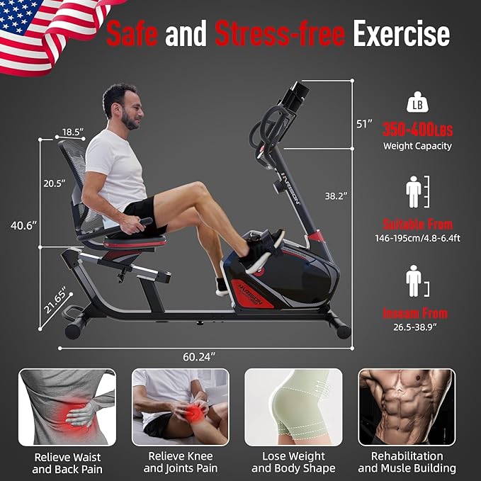 HARISON Magnetic Recumbent Exercise Bike with Arm Exerciser, Recumbent bikes for Adult and Seniors, Recumbent Exercise bike for Home 400 lbs Capacity