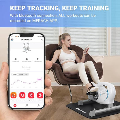 Under Desk Bike Pedal Exerciser, Quiet Magnetic Mini Exercise Bike with MERACH App for Arm, Leg Recovery, Physical Therapy, Smooth Foot Desk Cycle with 2 Resistance Bands & Non-Slip Mat