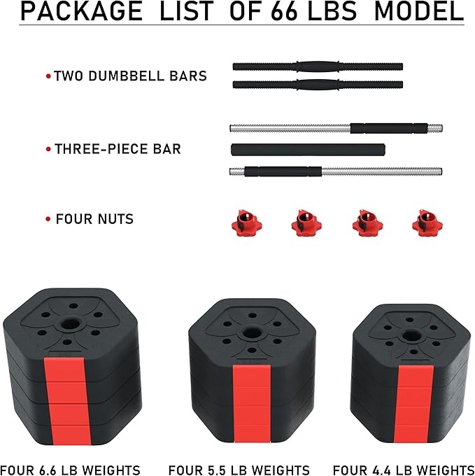 VIVITORY Barbell Weight Set, Adjustable Dumbbells 55/66/88 lb with Two bars, Exercise Fitness Free Weights Lifting for Home Gym