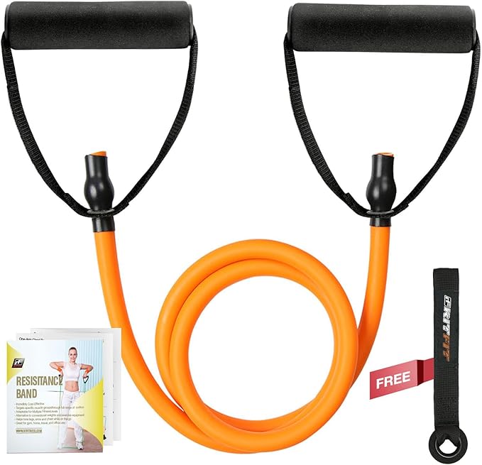 RitFit Single Resistance Exercise Band with Comfortable Handles - Ideal for Physical Therapy, Strength Training, Muscle Toning - Door Anchor and Starter Guide Included