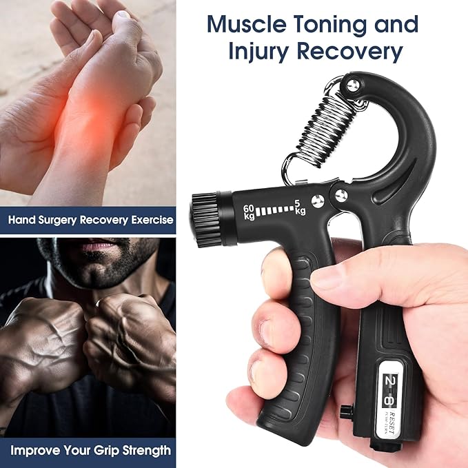 Grip Strength Trainer, Finger Strength Trainer, Hand Strengthening Grip, Hand Grip Exerciser, Finger Grip Exerciser, Grip Strength Enhancer, Adjustable Resistance, Hand Grip Exerciser for Muscle Building and Injury Recovery