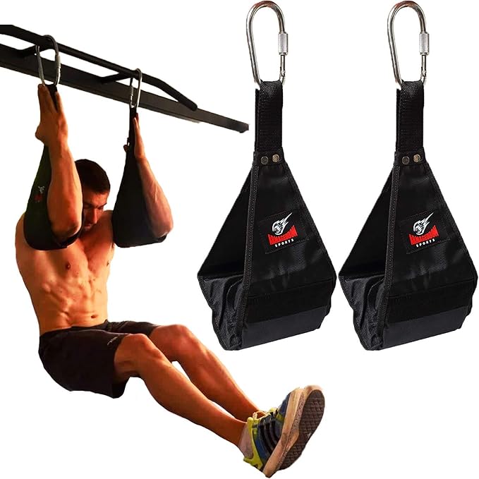 Premium Ab Slings Straps - Rip-Resistant Heavy Duty Pair for Pull Up Bar Hanging Leg Raiser Fitness with Big D-ring Steel Quick Connectors, Superb Arm Padding for Abdominal Training Workout Equipment